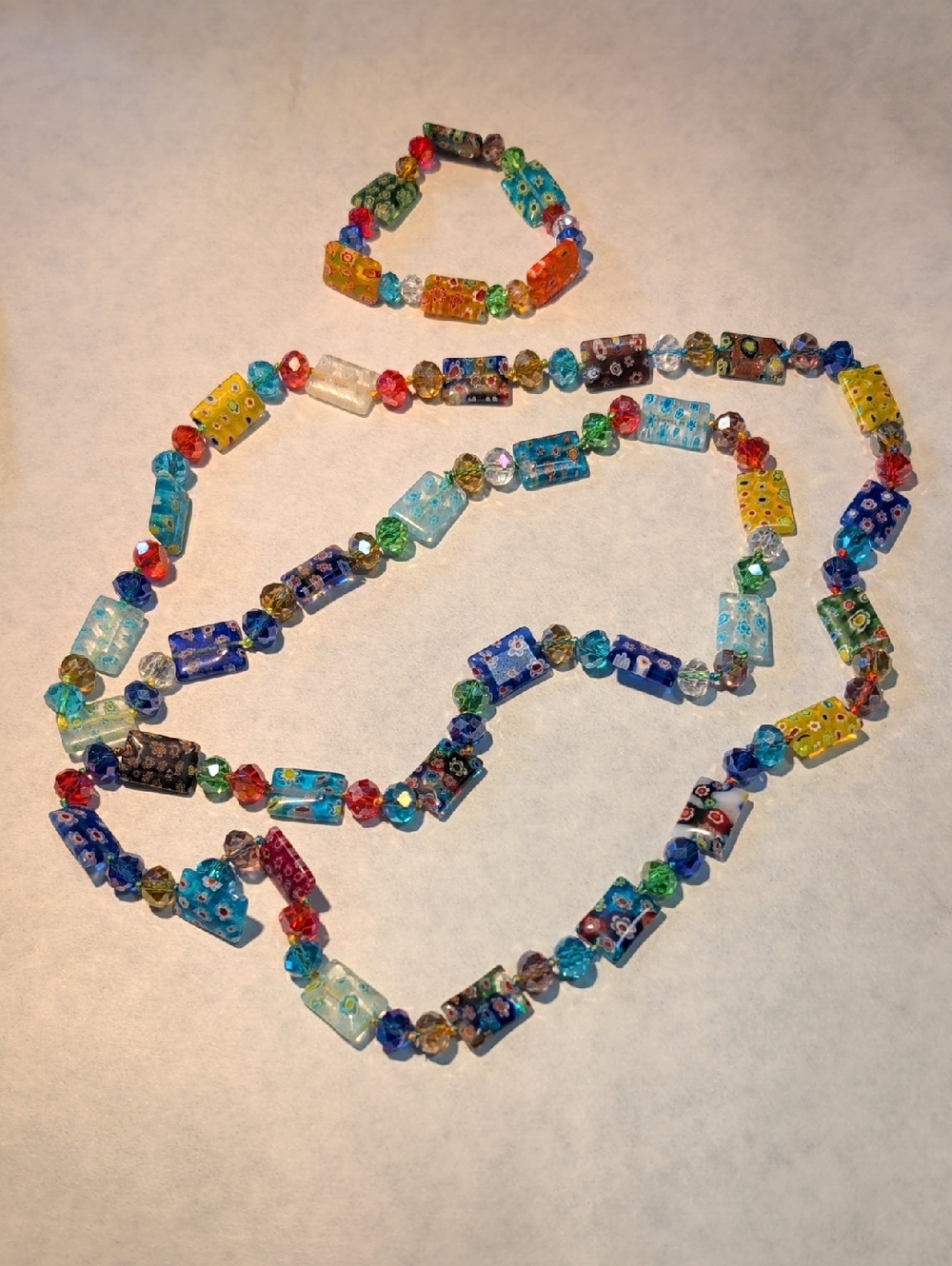 Multi-Color Murano Style Glass Bead Necklace and Bracelet